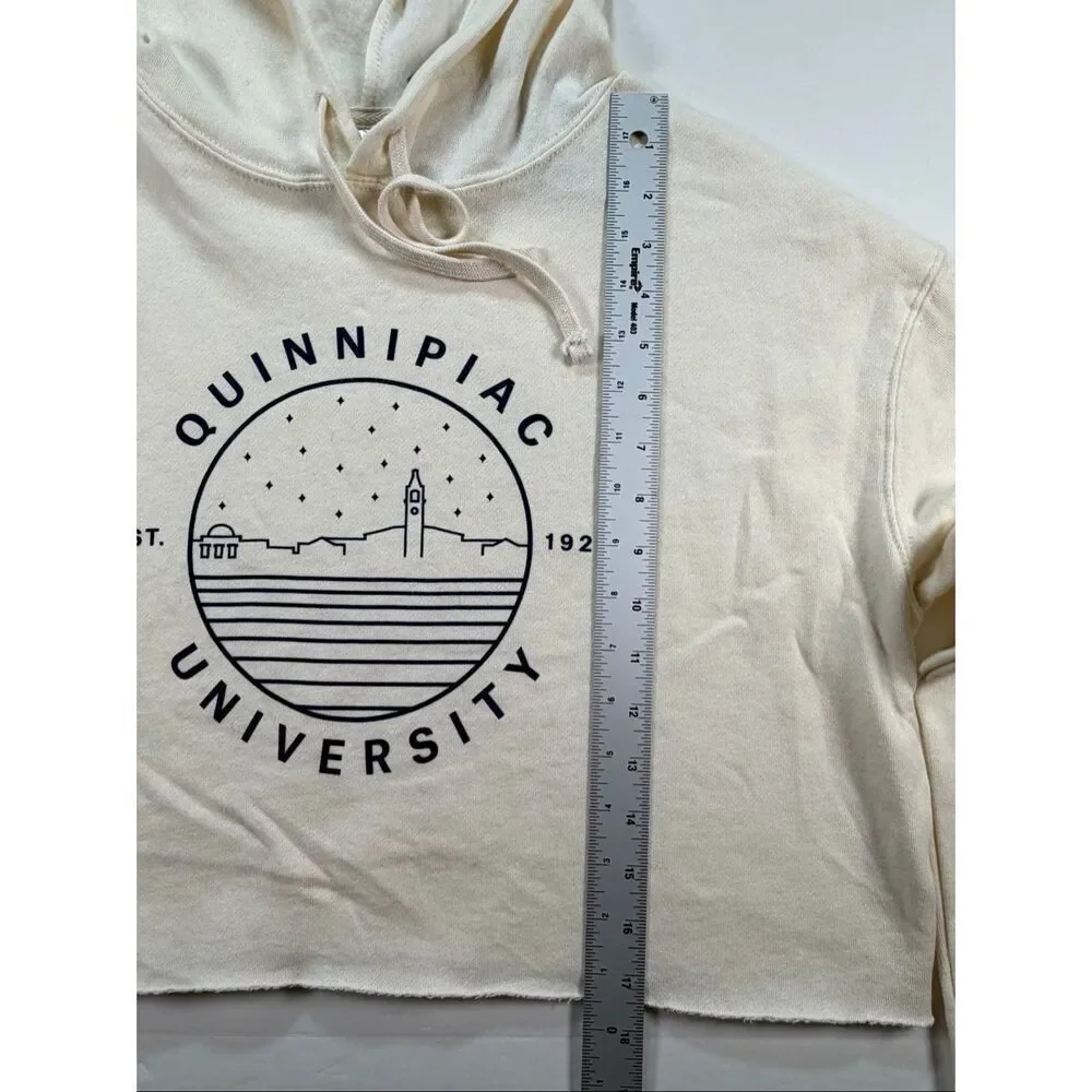 Quinnipiac University Cropped Hoodie Cream Fleece Sweatshirt Size Small NWT CT - Picture 6 of 11